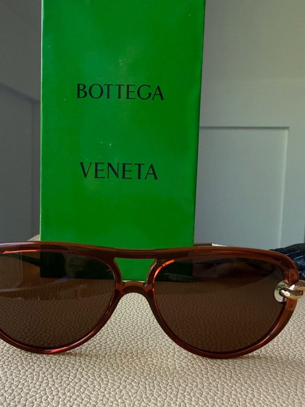 Bottega Veneta Amber Brown Sunglasses with Gold Accent